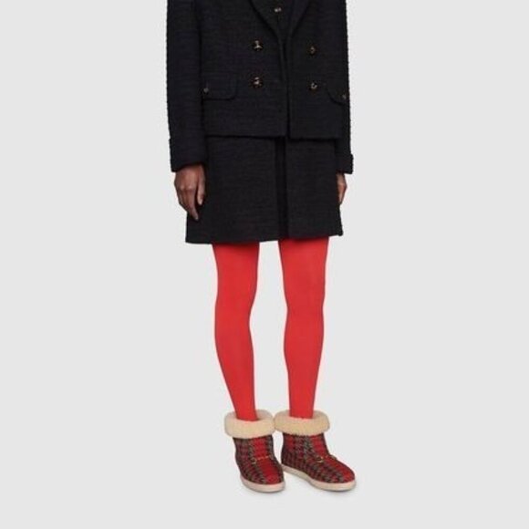 NIB Gucci Women Horsebit Houndstooth Wool Boots In Red SIze 39.5 - Picture 11 of 11